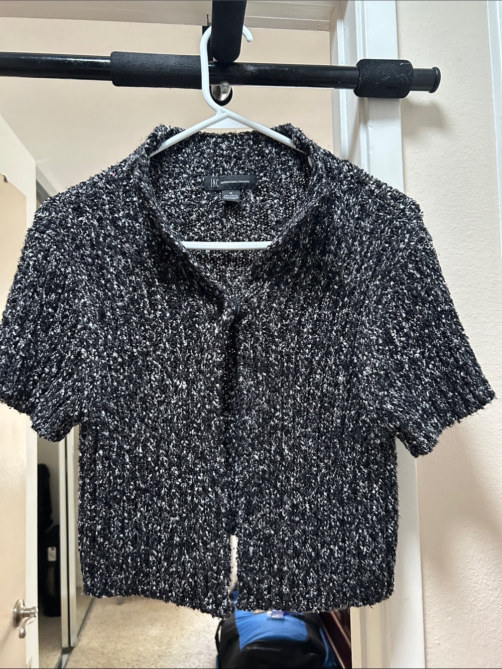 INC International Concepts Black & White Marled Short-Sleeve Cardigan